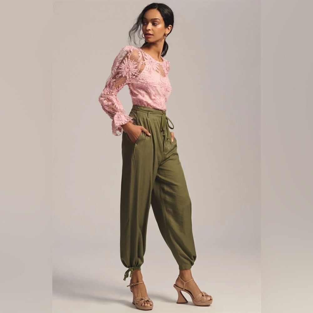 Eva Franco x Anthropologie Puff Sleeve 3D Floral & Lace Blouse